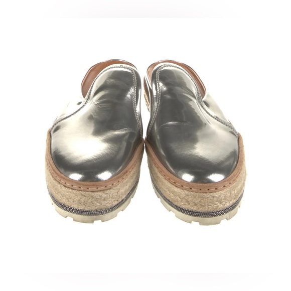 SALE Brunello Cucinelli Metallic Leather Platform Mule w Monili Trim - Picture 6 of 12